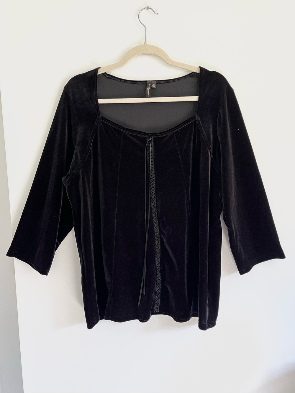 Susan Lawrence 1X Black Velvet 3/4 Sleeve Whimsigoth Corset Style Top 90’s Goth